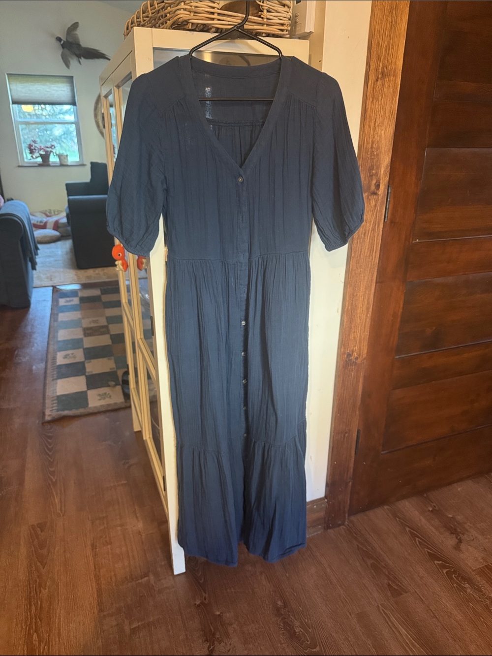 Women's Navy Button-Front Maxi Dress